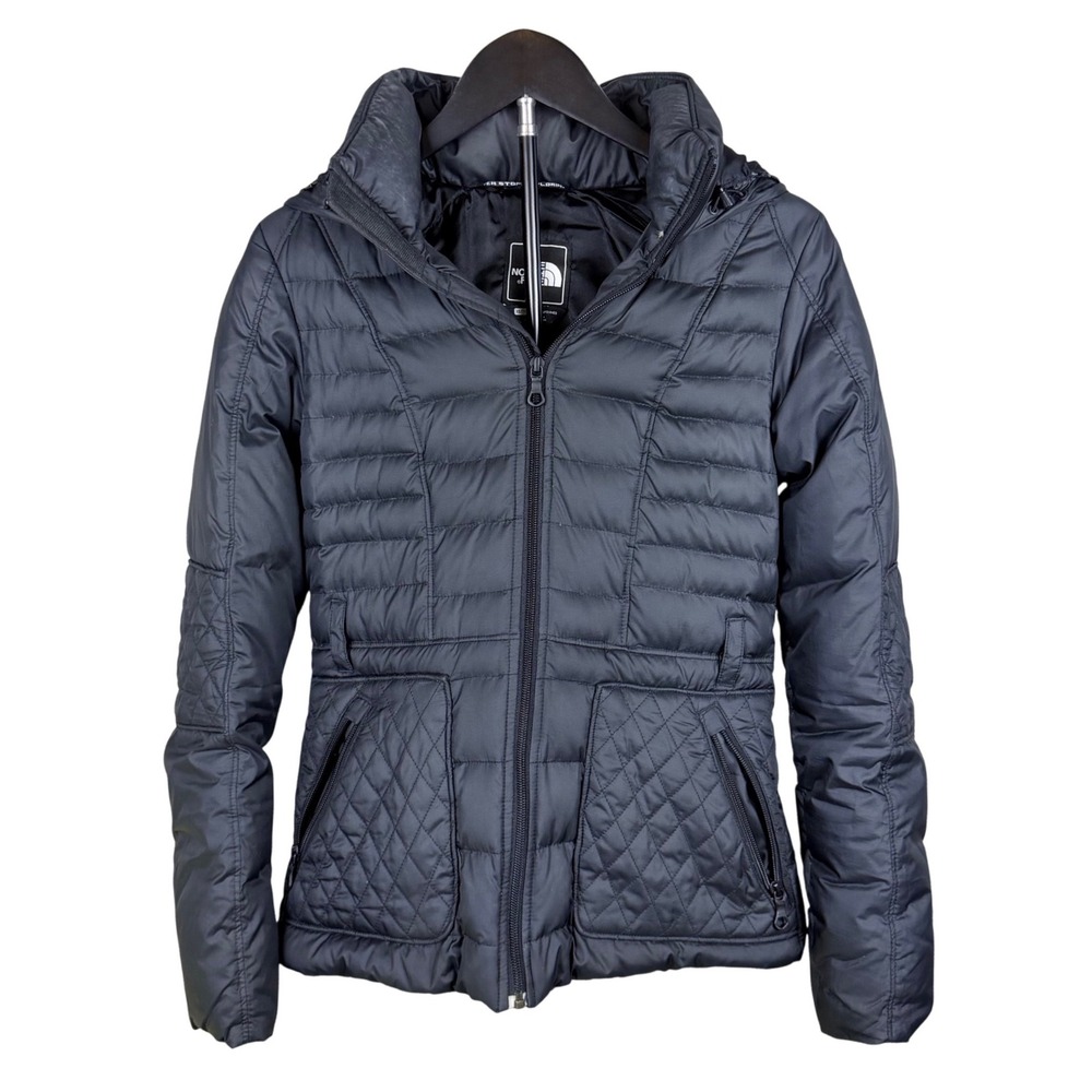 The North Face Womens Black Goose Down Puffer Jacket Hooded XS Slim Fit Quilted